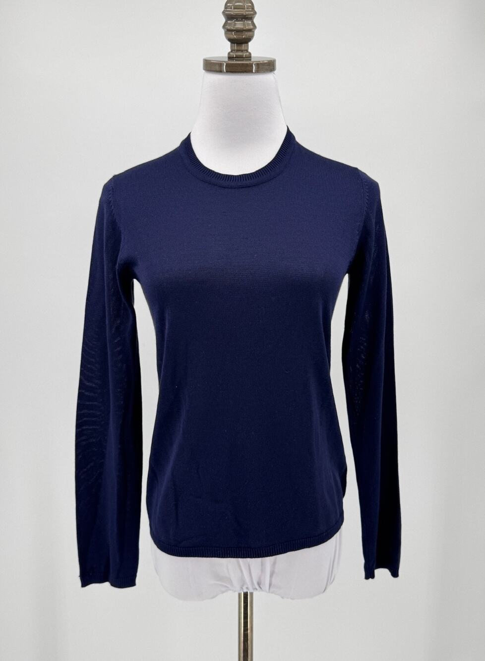 Vintage Henri Bendel Womens Dark Blue Knit Silk Crew Pullover Sweater Sz S